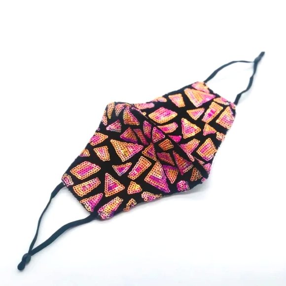 Face Mask Accessories - Red Triangle sequins black reusable face mask with pocket